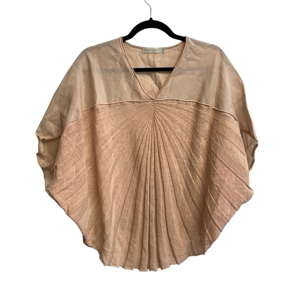 COLOUR 5 POWER Blush Linen Oversized V-Neck Blouse Small